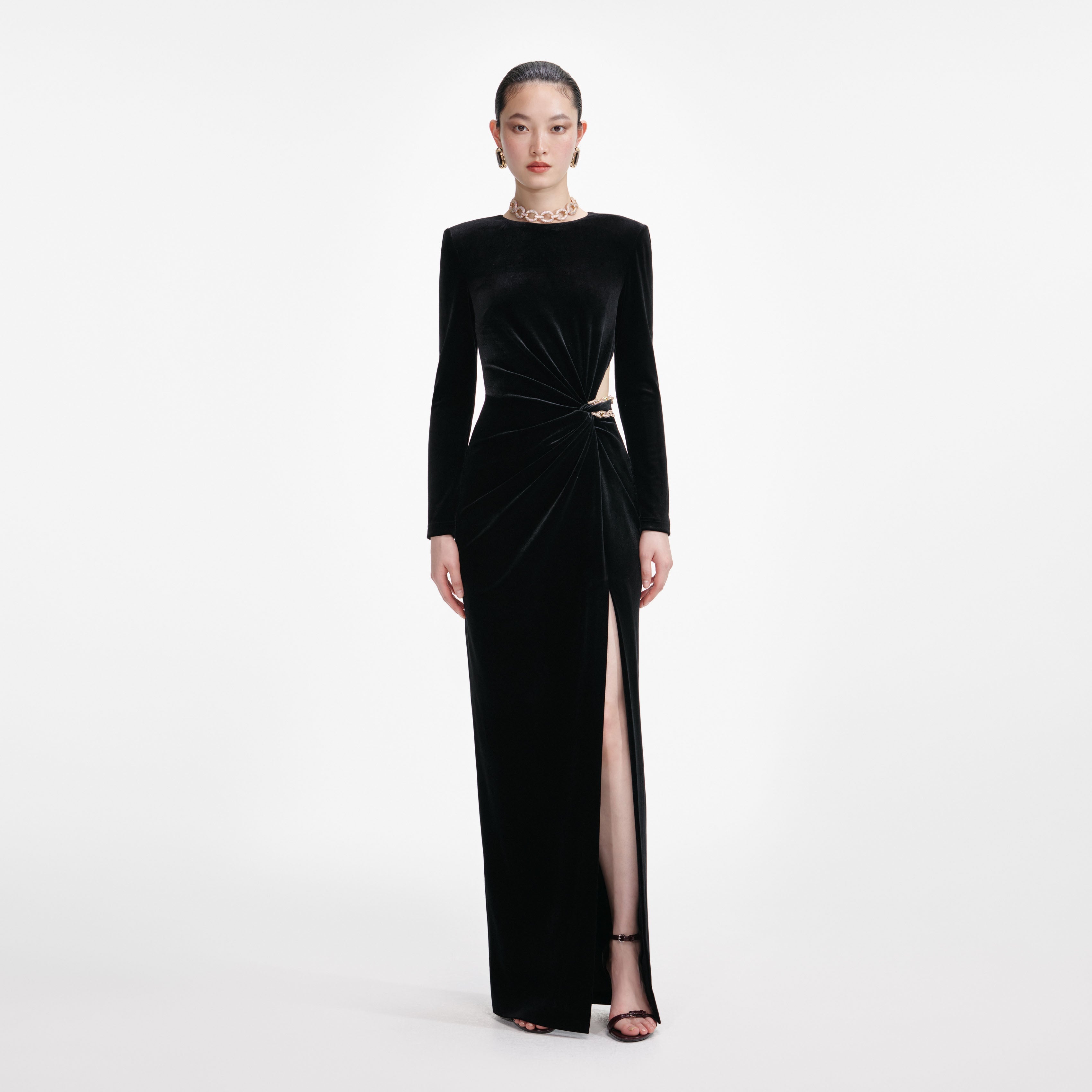 self-portrait - Black Velvet Embellished Maxi Dress - US 8 self-portrait - Black Velvet Embellished Maxi Dress - US 8