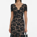 Black Floral Lace Midi Dress