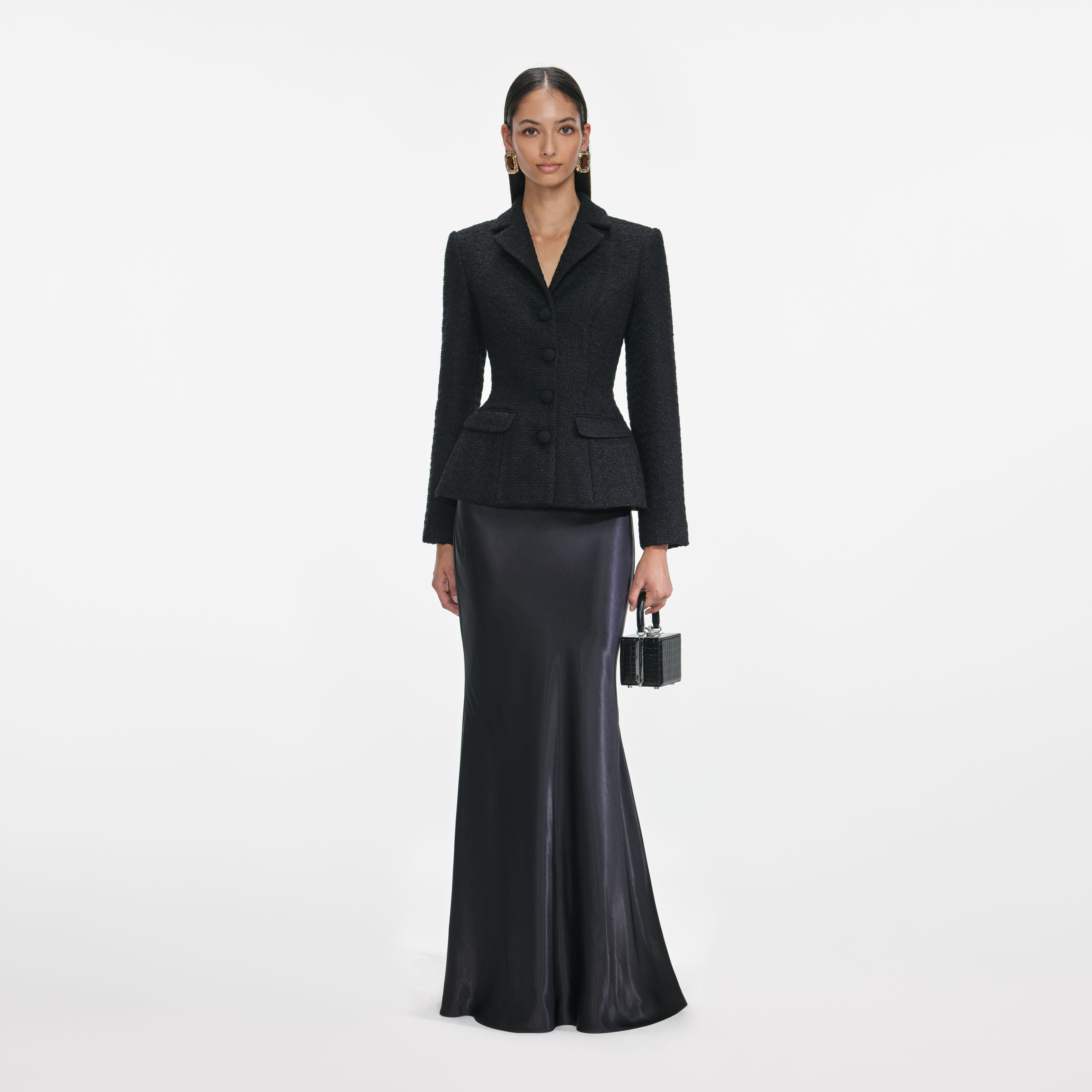 self-portrait - Black Tailored Boucle Maxi Dress - UK 14 self-portrait - Black Tailored Boucle Maxi Dress - UK 14
