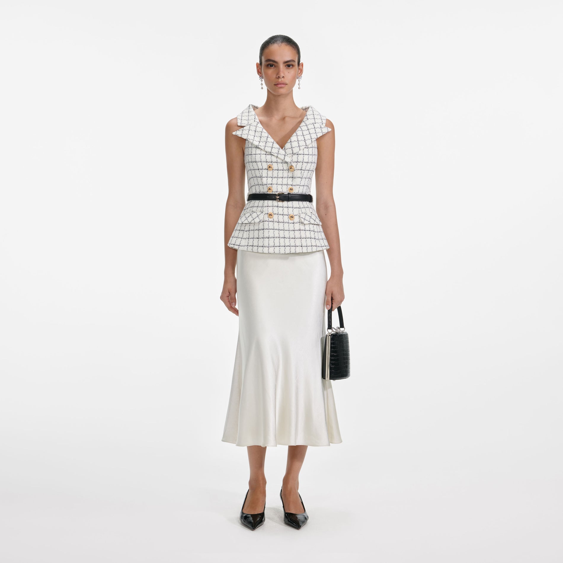 Check Boucle Midi Dress