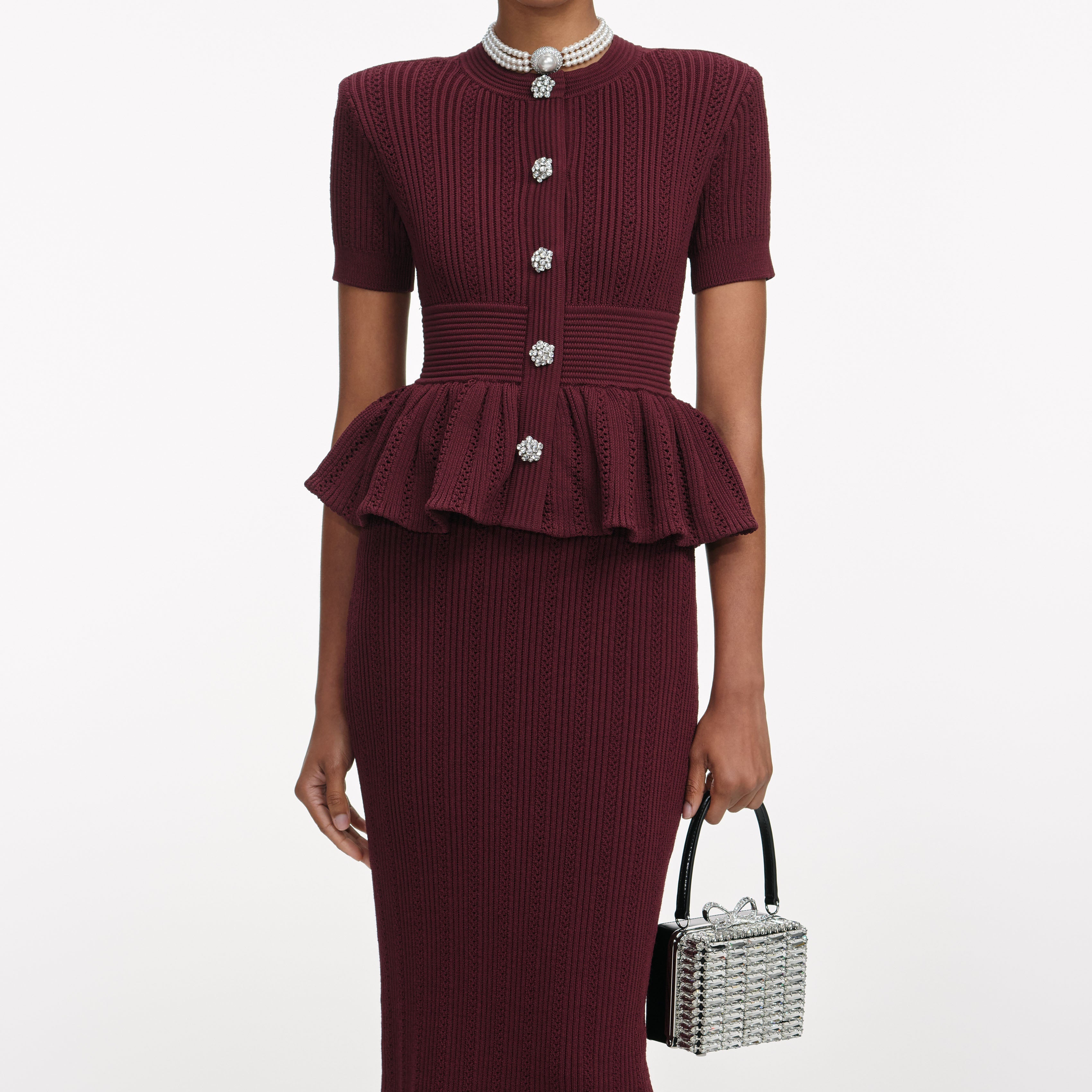 Burgundy Pointelle Knit Midi Dress