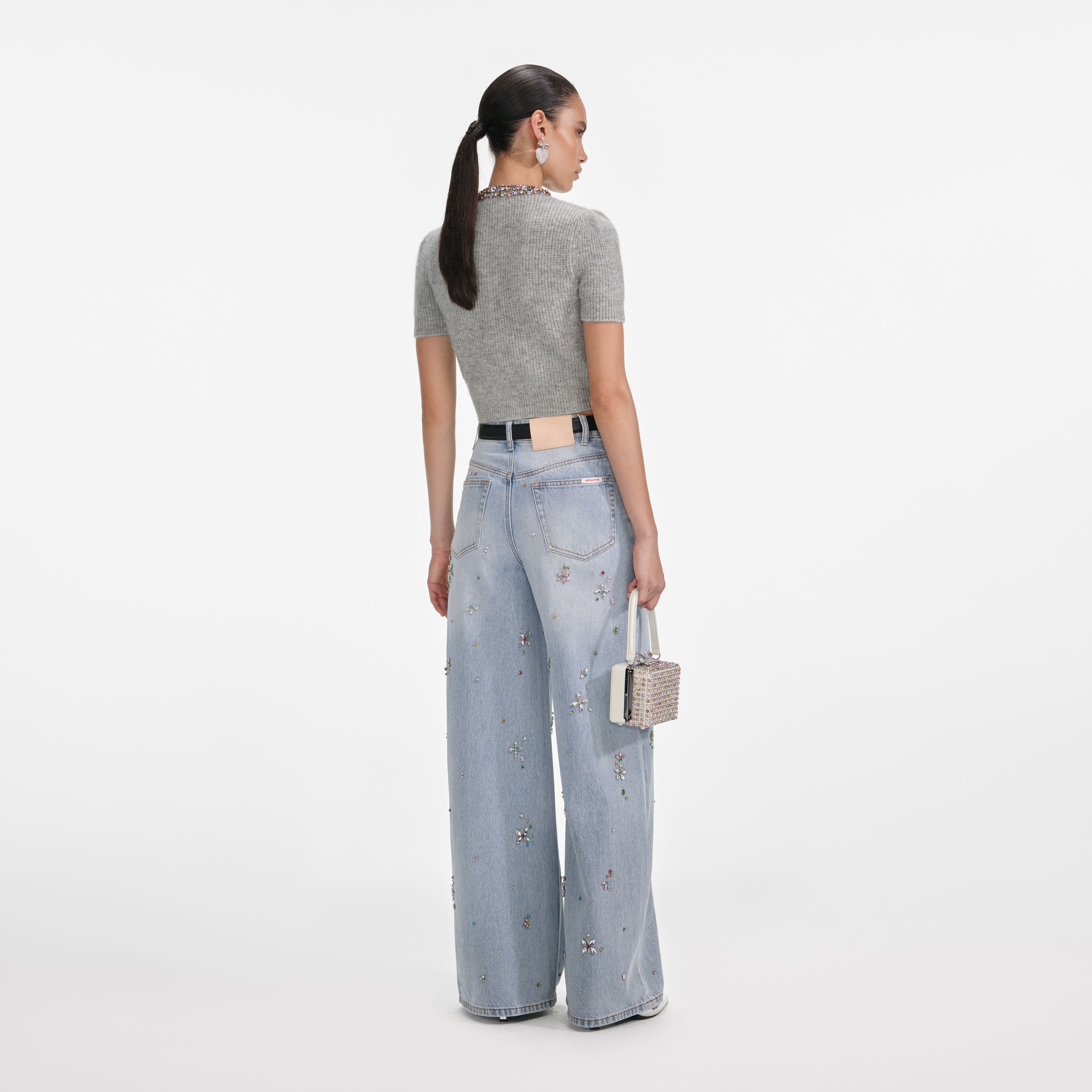 Grey Embellished Trim Knit Top