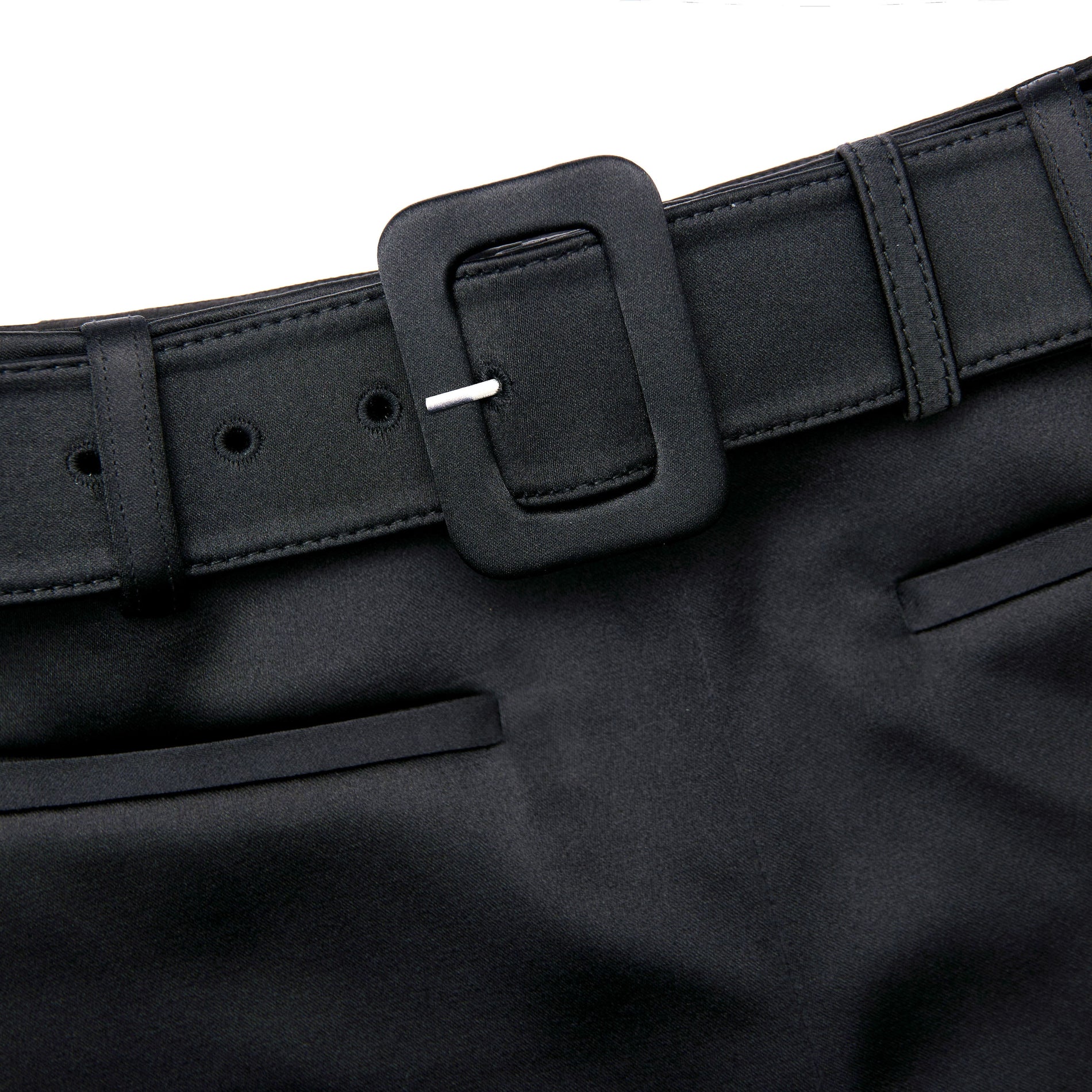 A close up of the fabric for the Black Satin Shorts