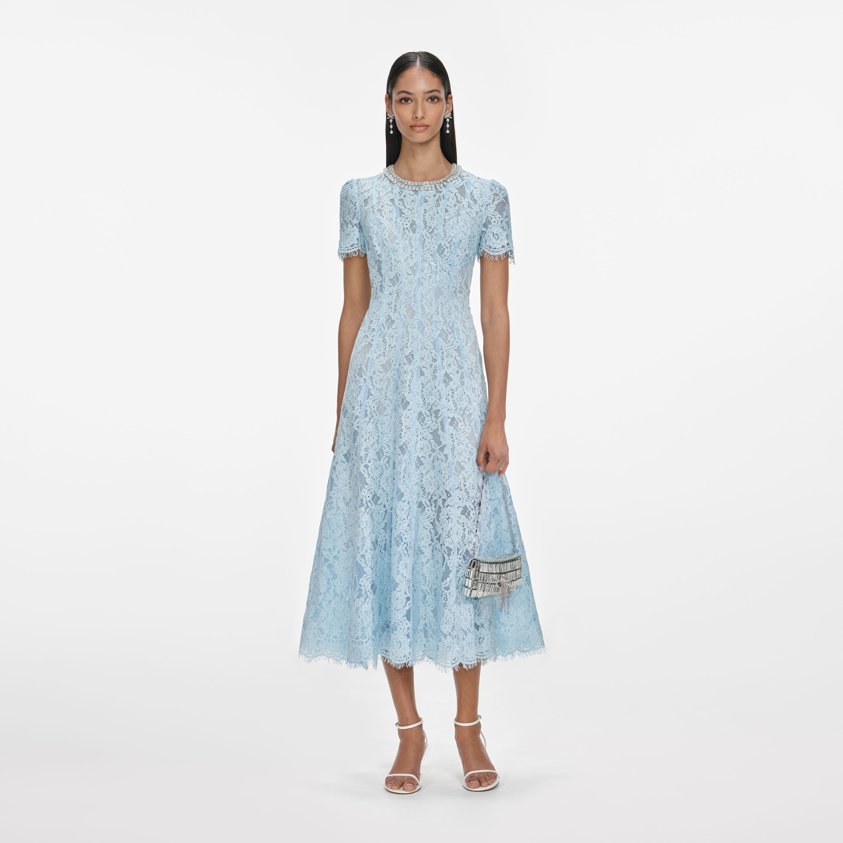 Blue Lace Embellished Midi Dress self-portrait-US Blue Lace Embellished Midi Dress self-portrait-US