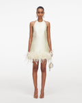 Yellow Taffeta Feather Trim Mini Dress