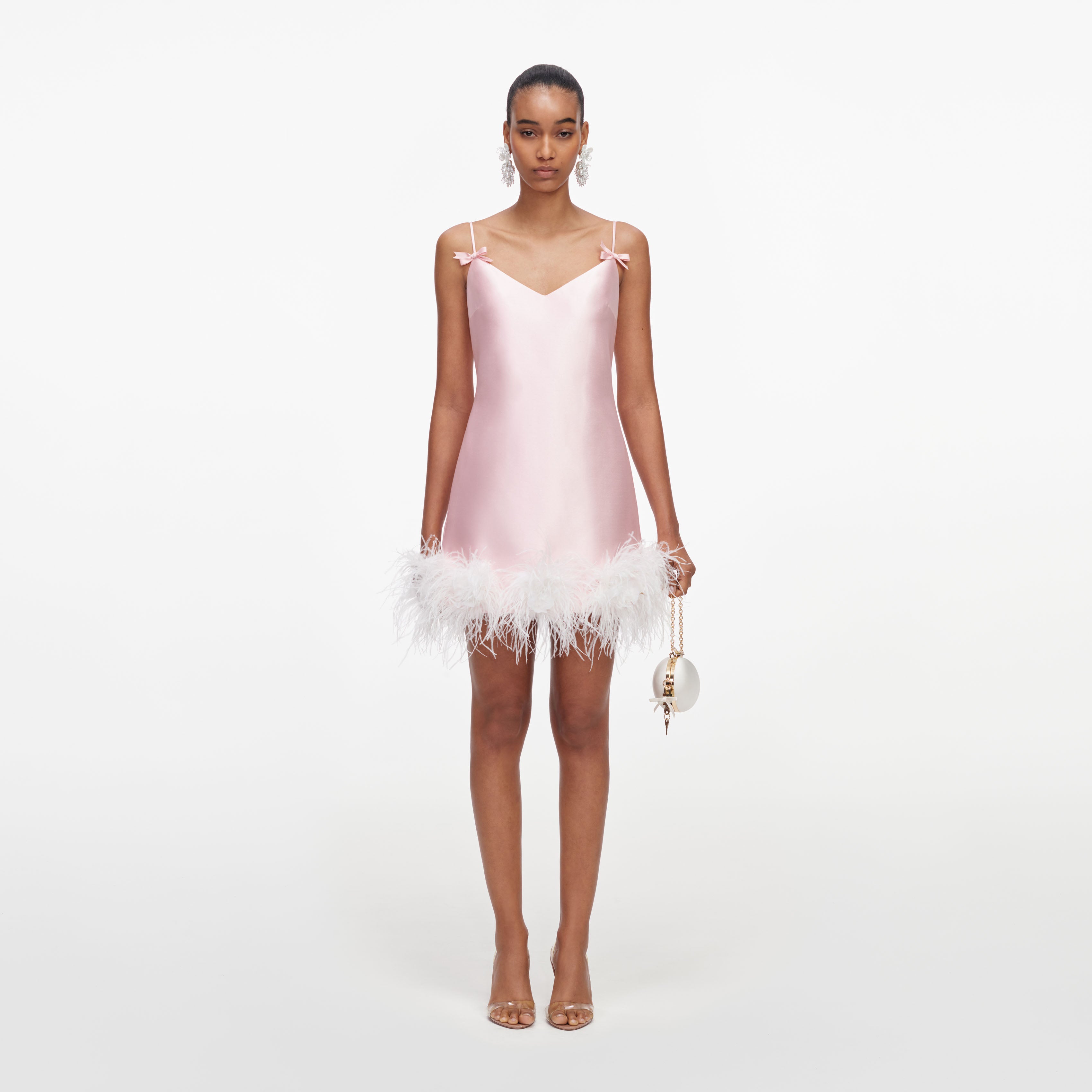 self-portrait - Pink Taffeta Feather Mini Dress