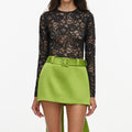 Green Satin Bow Mini Skirt