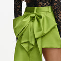 Green Satin Bow Mini Skirt