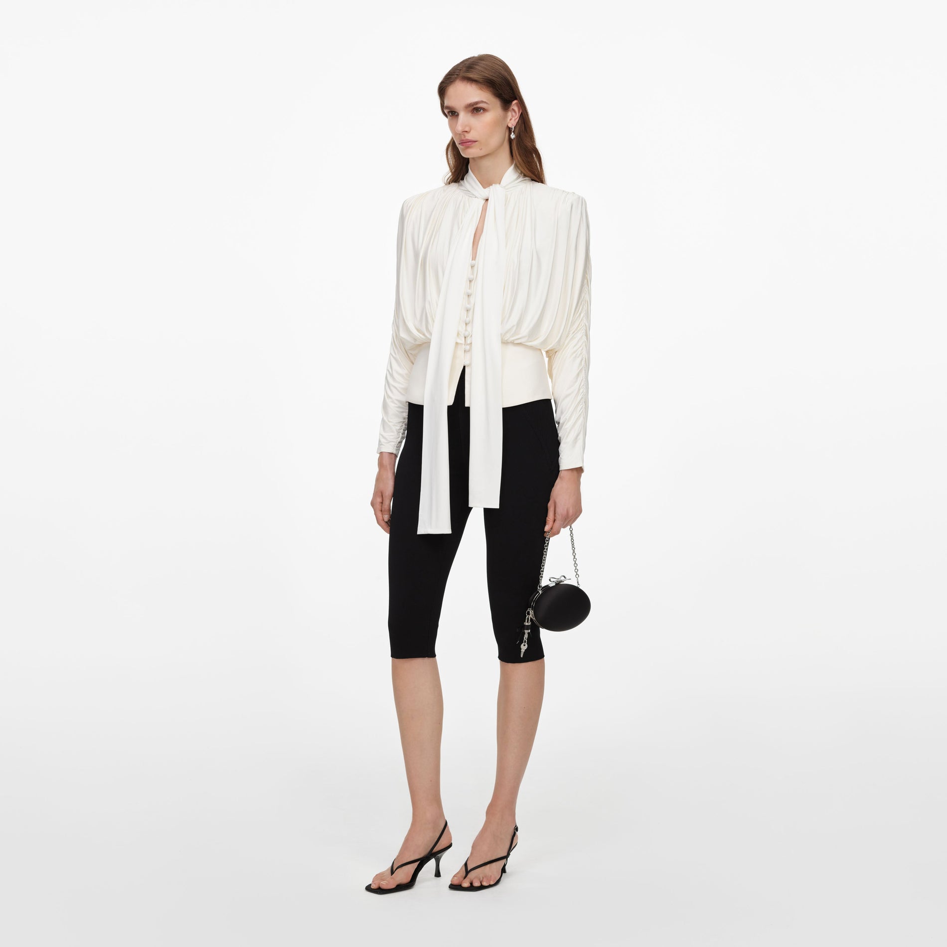 Cream Tie Neck Jersey Top