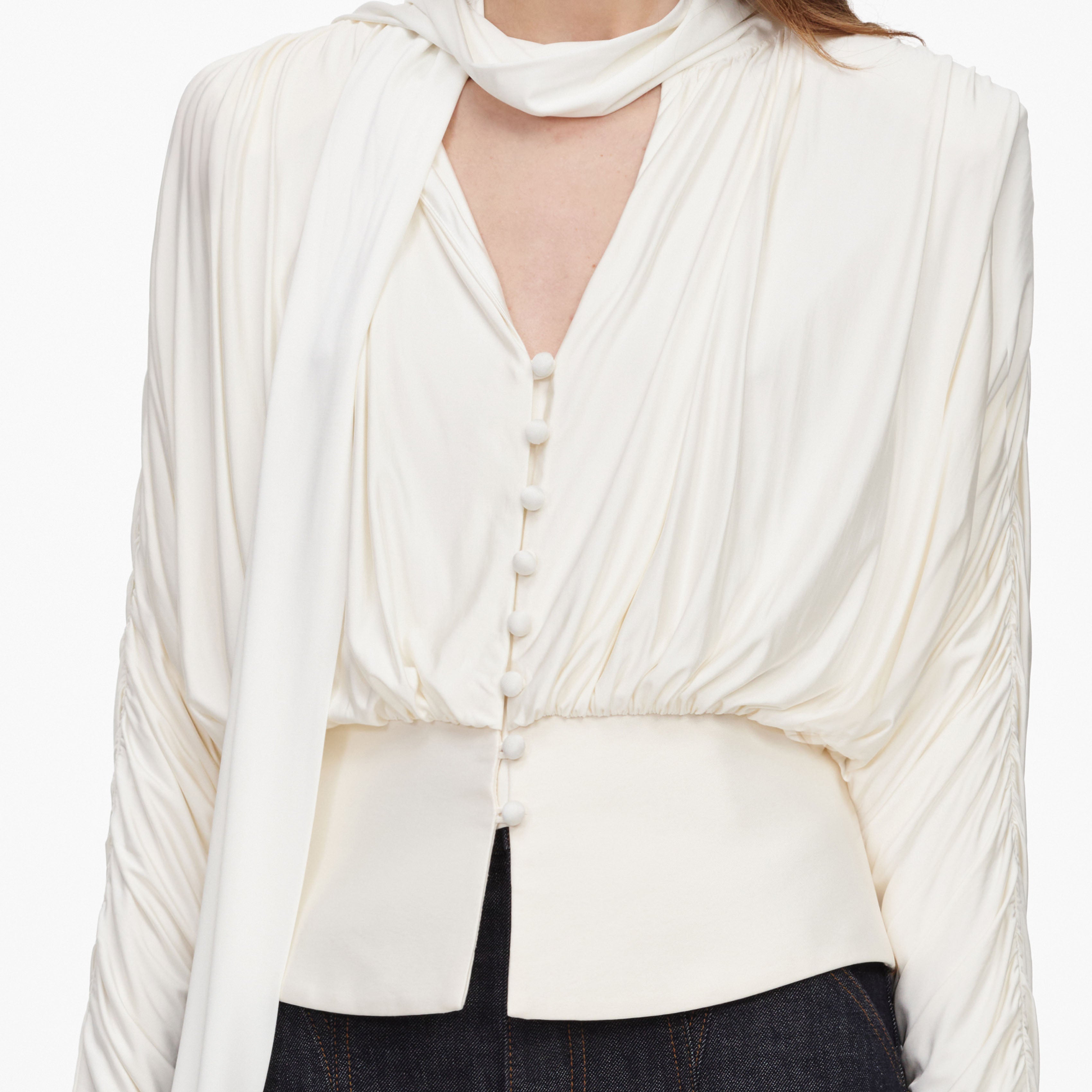 Cream Tie Neck Jersey Top