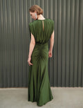 Olive Jersey Gathered Maxi Dress