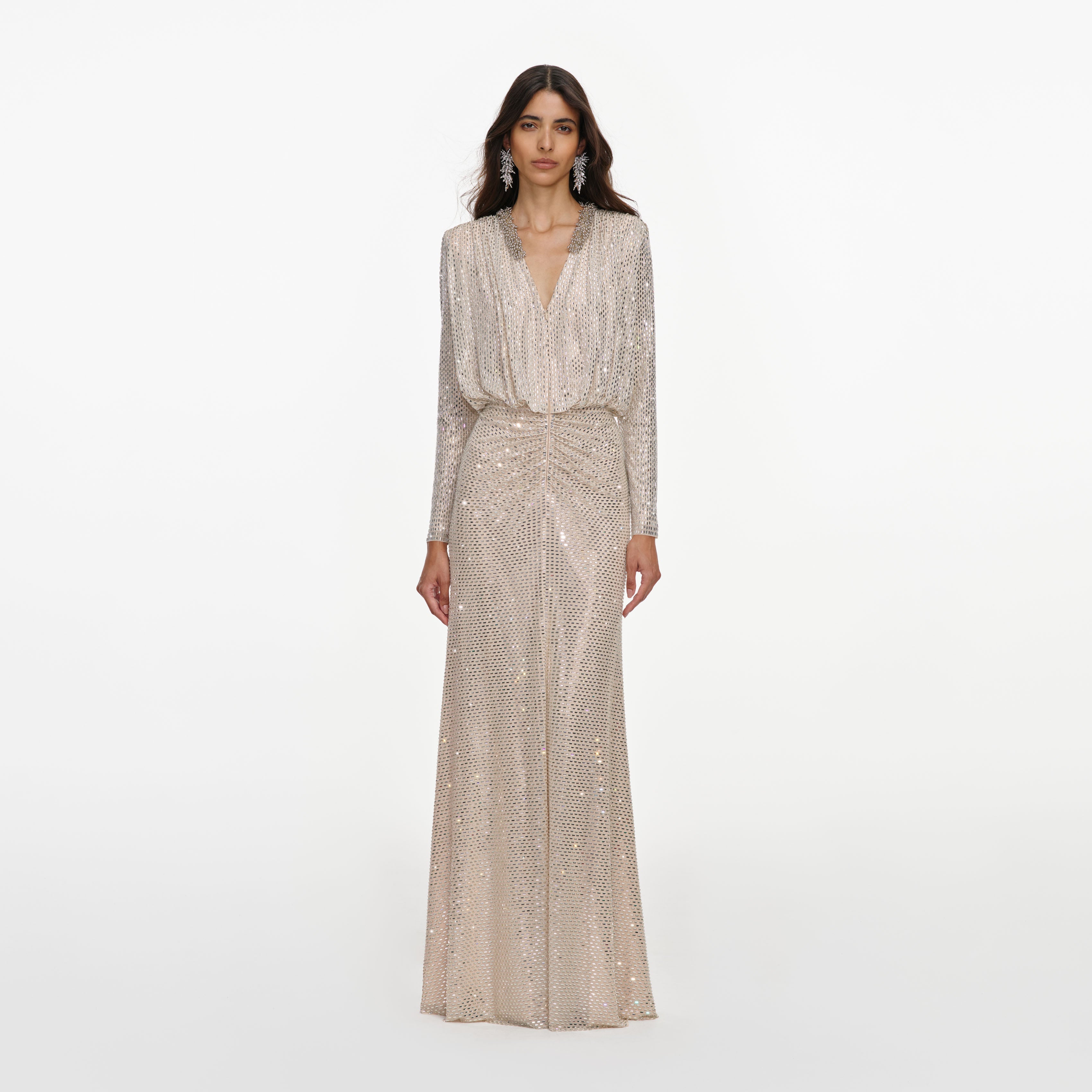self-portrait - Champagne Rhinestone Embellished Maxi Dress