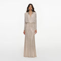Champagne Rhinestone Embellished Maxi Dress