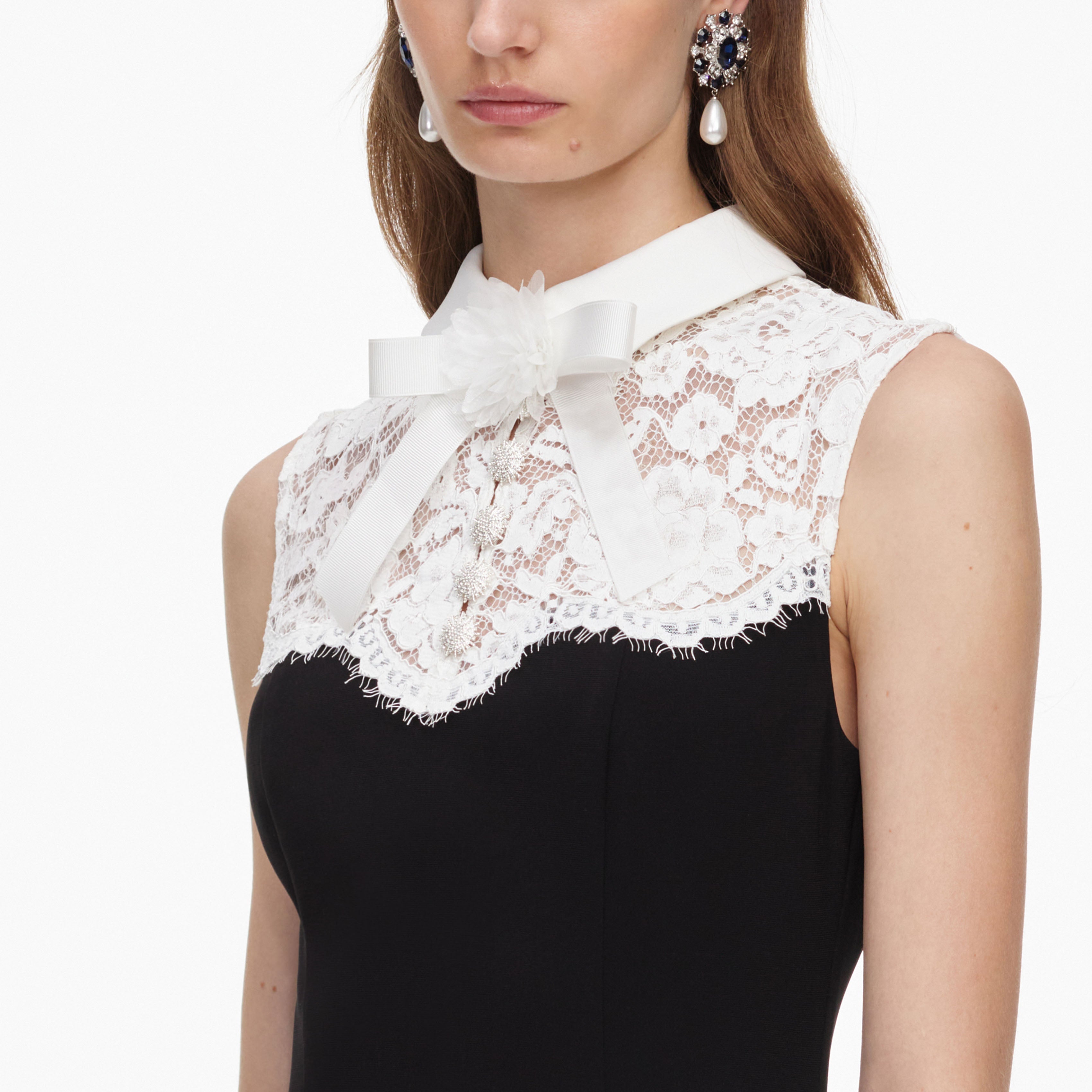 Black Contrast Lace Bodice Midi Dress