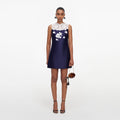 Navy Taffeta Lace Mini Dress