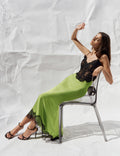Green Satin Lace Midi Dress