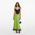 Green Satin Lace Midi Dress