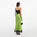 Green Satin Lace Midi Dress