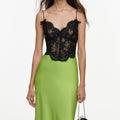 Green Satin Lace Midi Dress