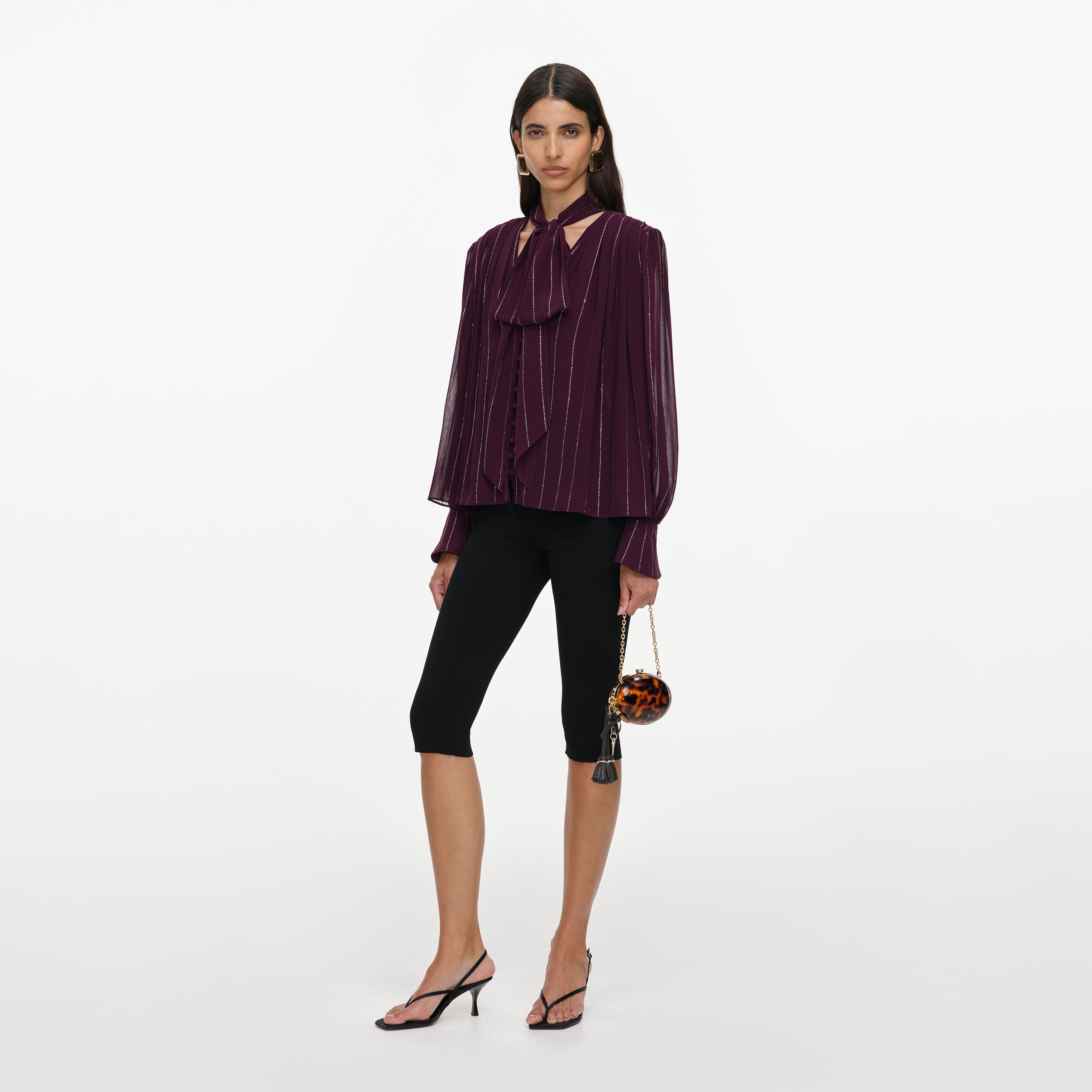 Purple Rhinestone Pinstripe Blouse