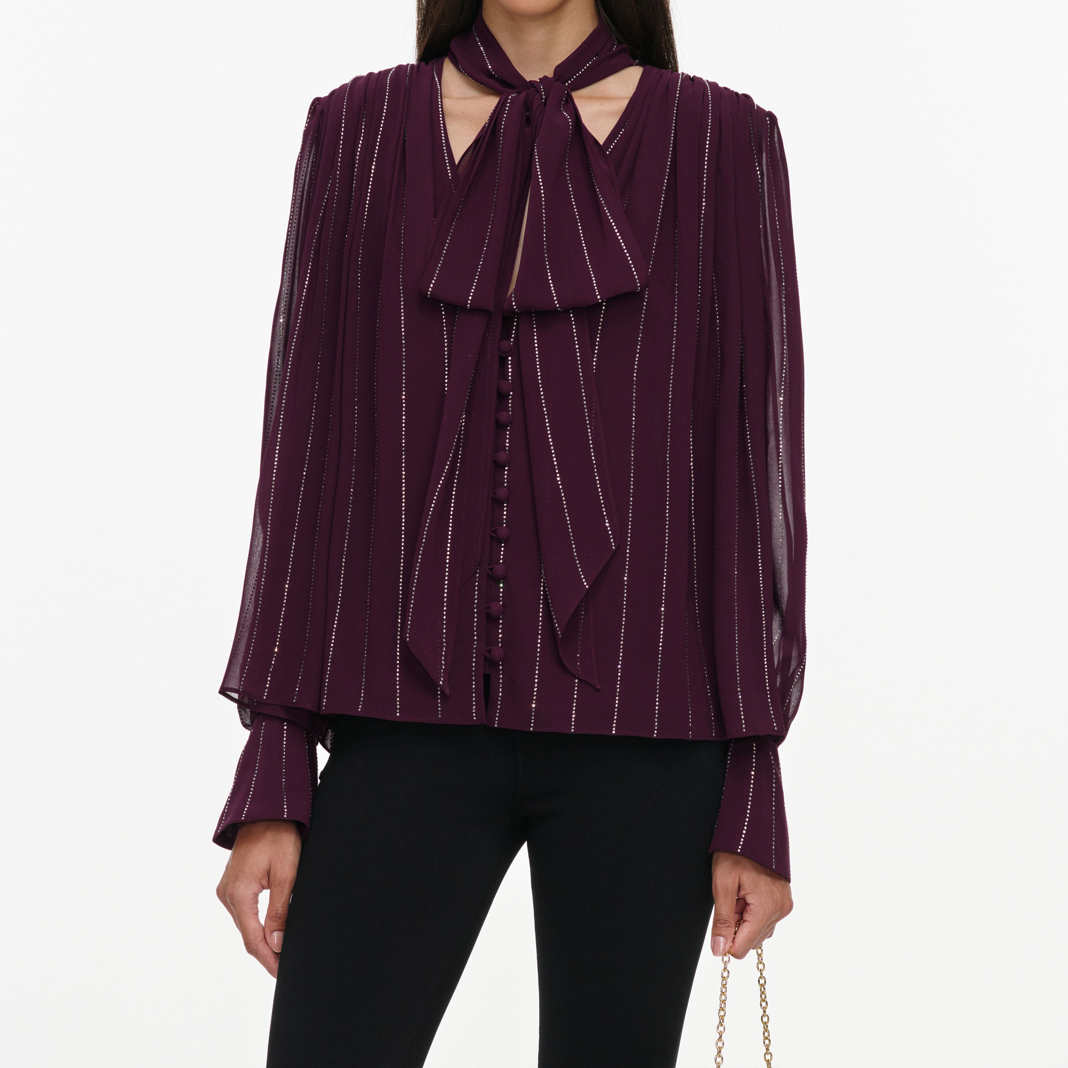 Purple Rhinestone Pinstripe Blouse