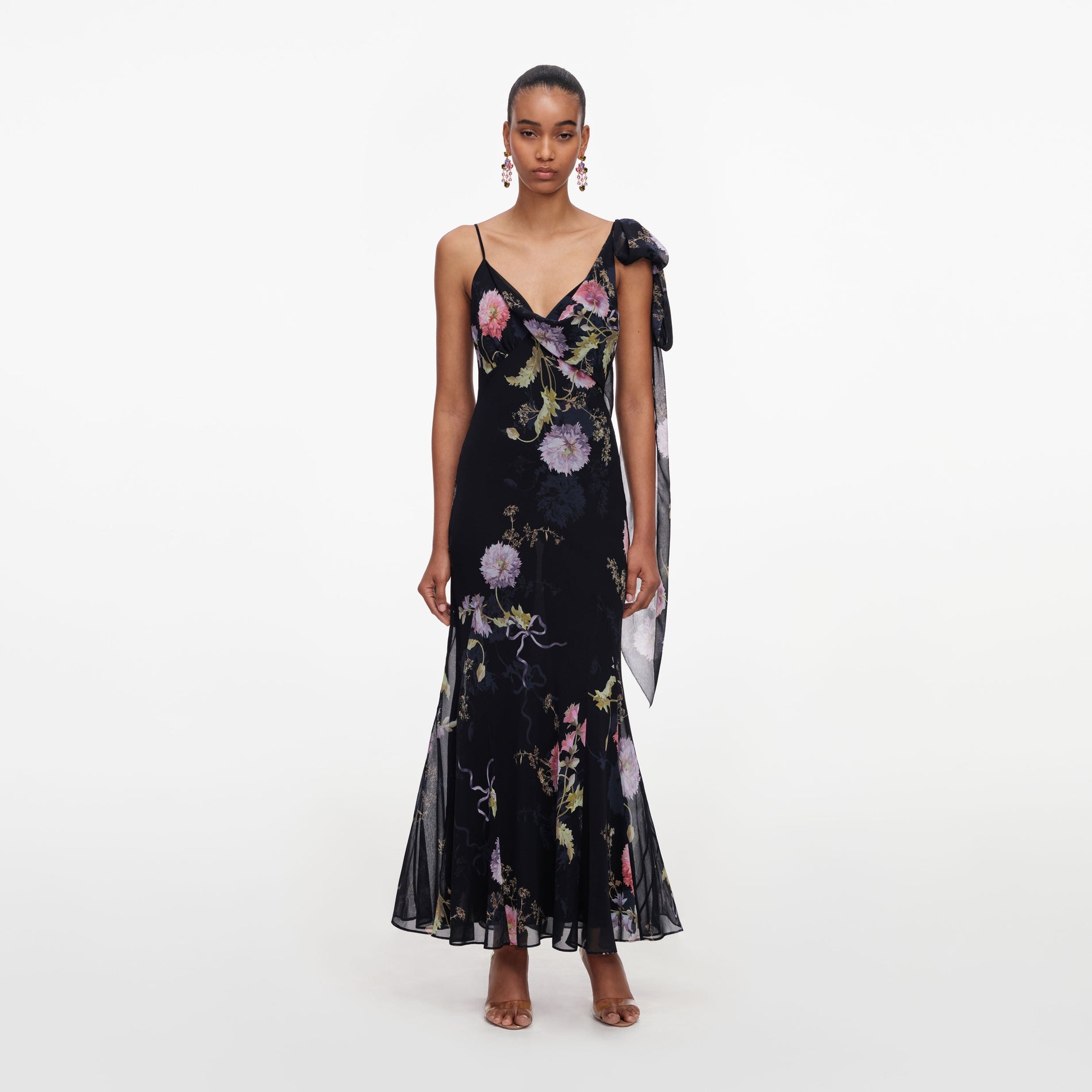 Black Floral Georgette Maxi Dress