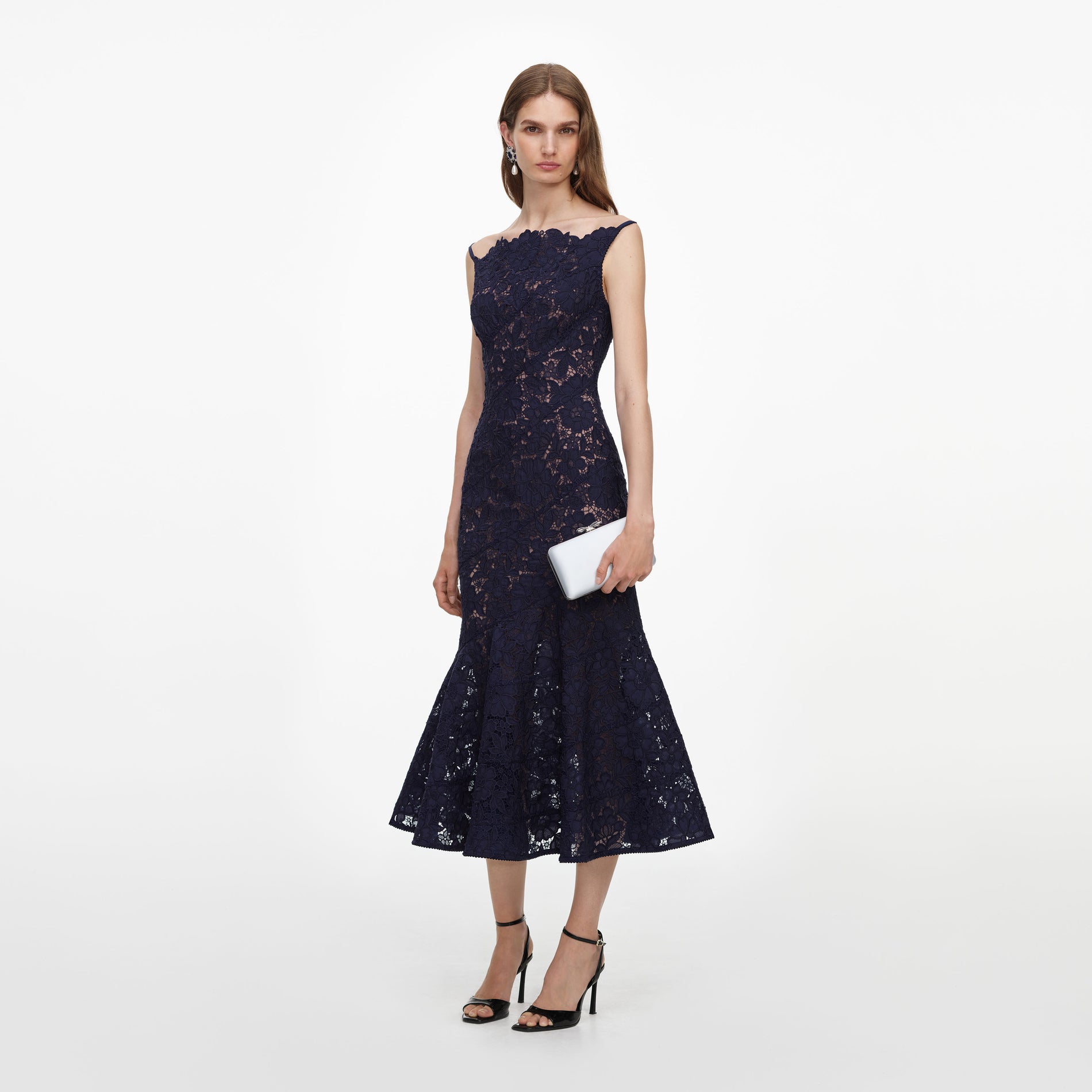 Navy Spiral Lace Midi Dress