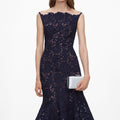 Navy Spiral Lace Midi Dress