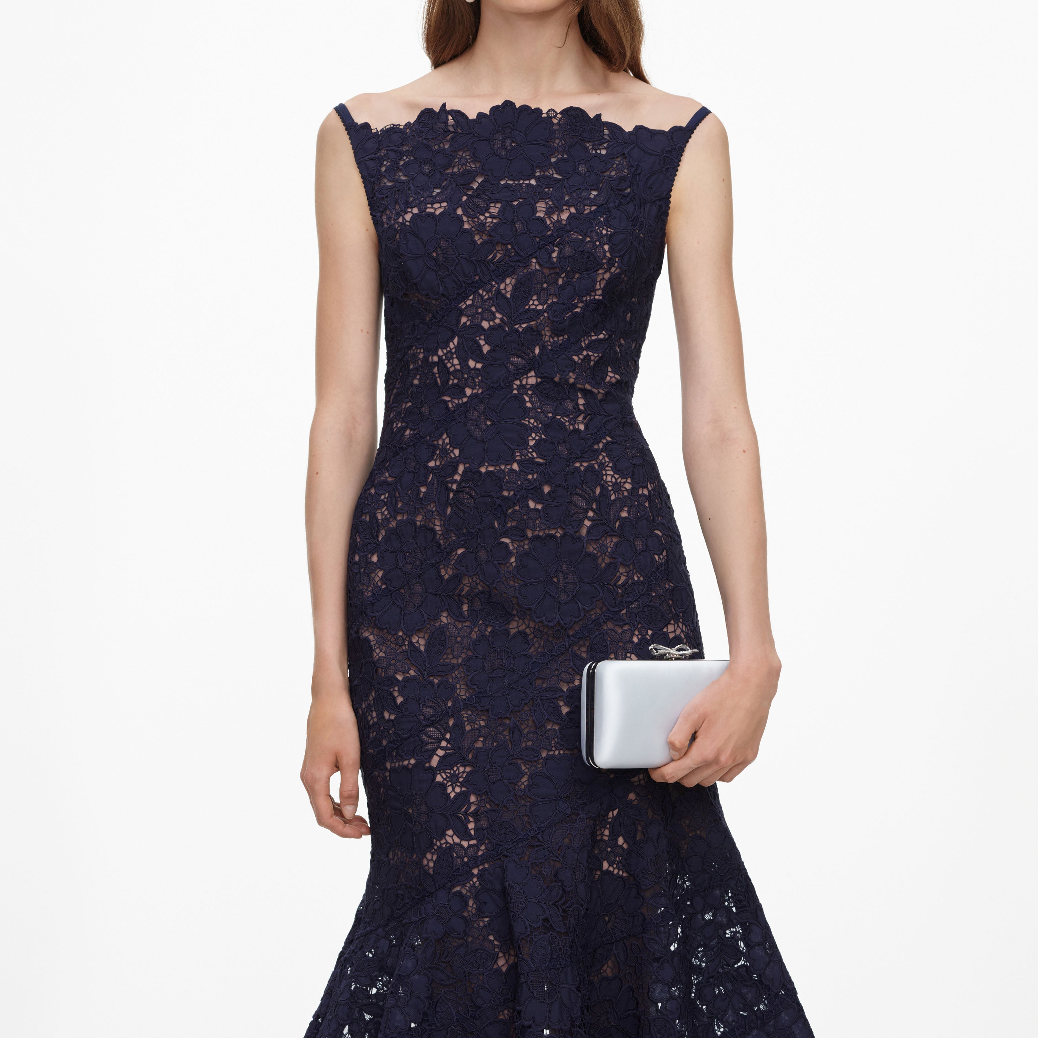 Navy Spiral Lace Midi Dress