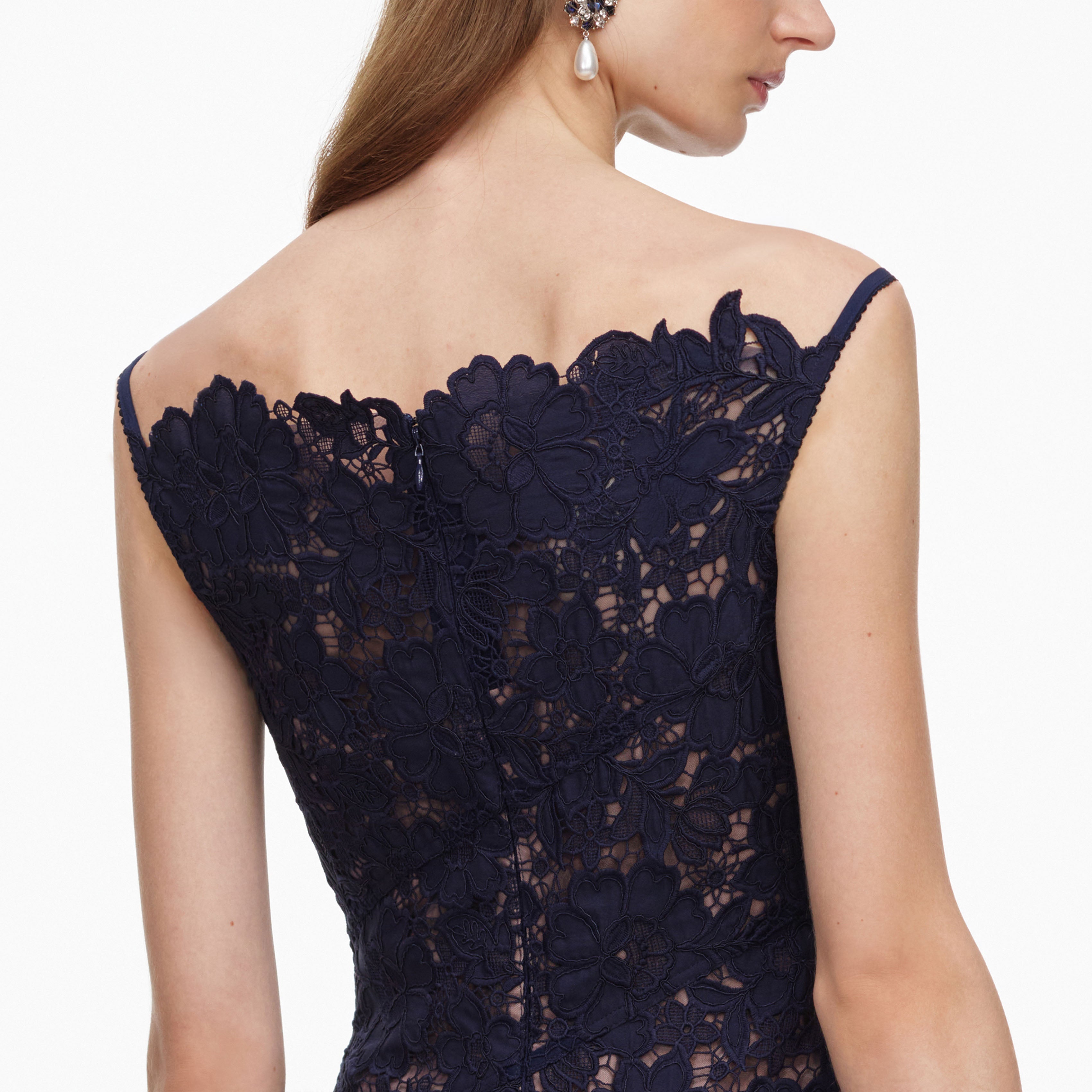 Navy Spiral Lace Midi Dress