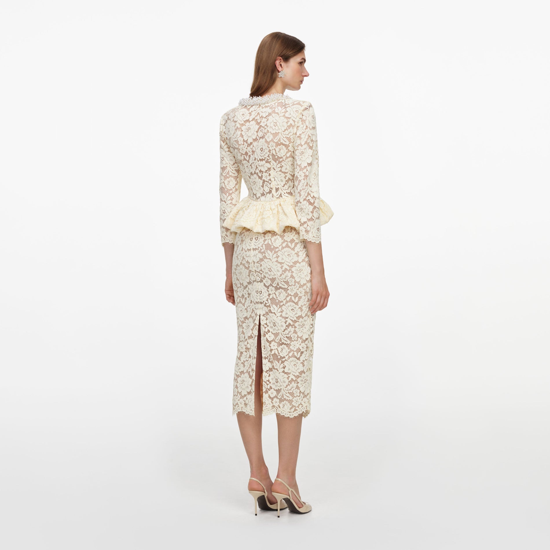 Yellow Lace Peplum Midi Dress