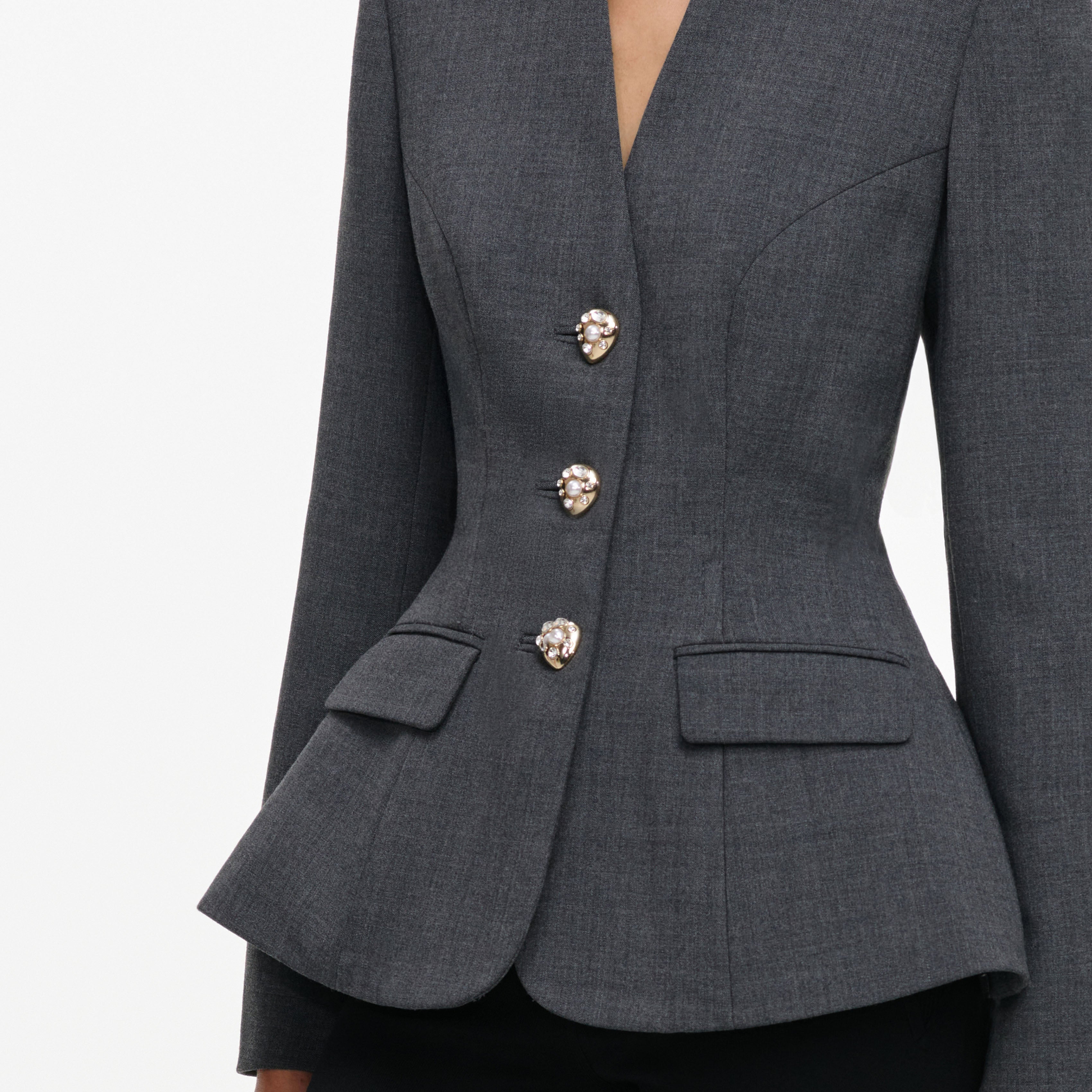 Grey Wool Collarless Jacket