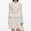 White Pointelle Peplum Knit Mini Dress