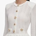 White Pointelle Peplum Knit Mini Dress