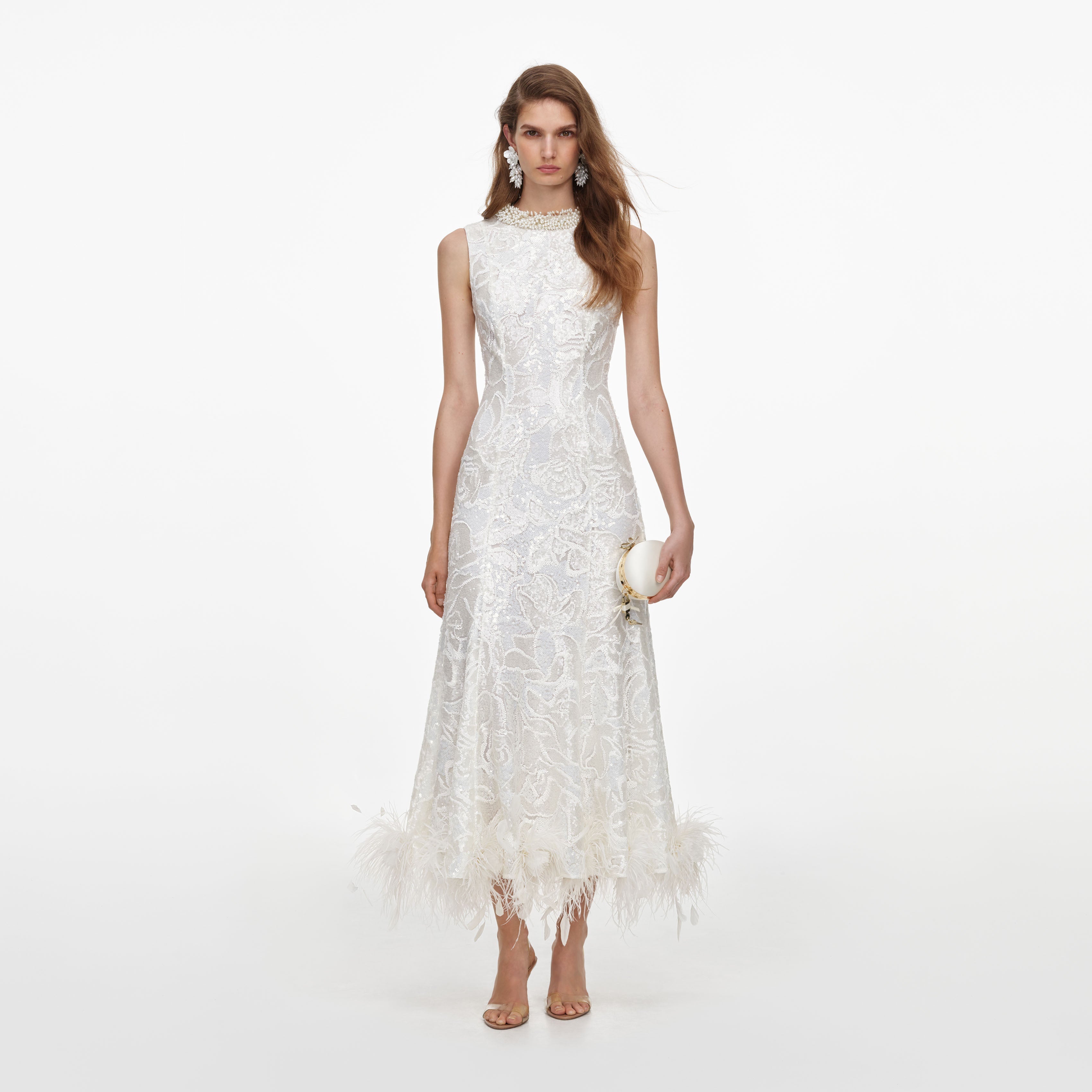 sequin feather dress white One Sleeve Sequin And Feather Trim Mini Dress in White
