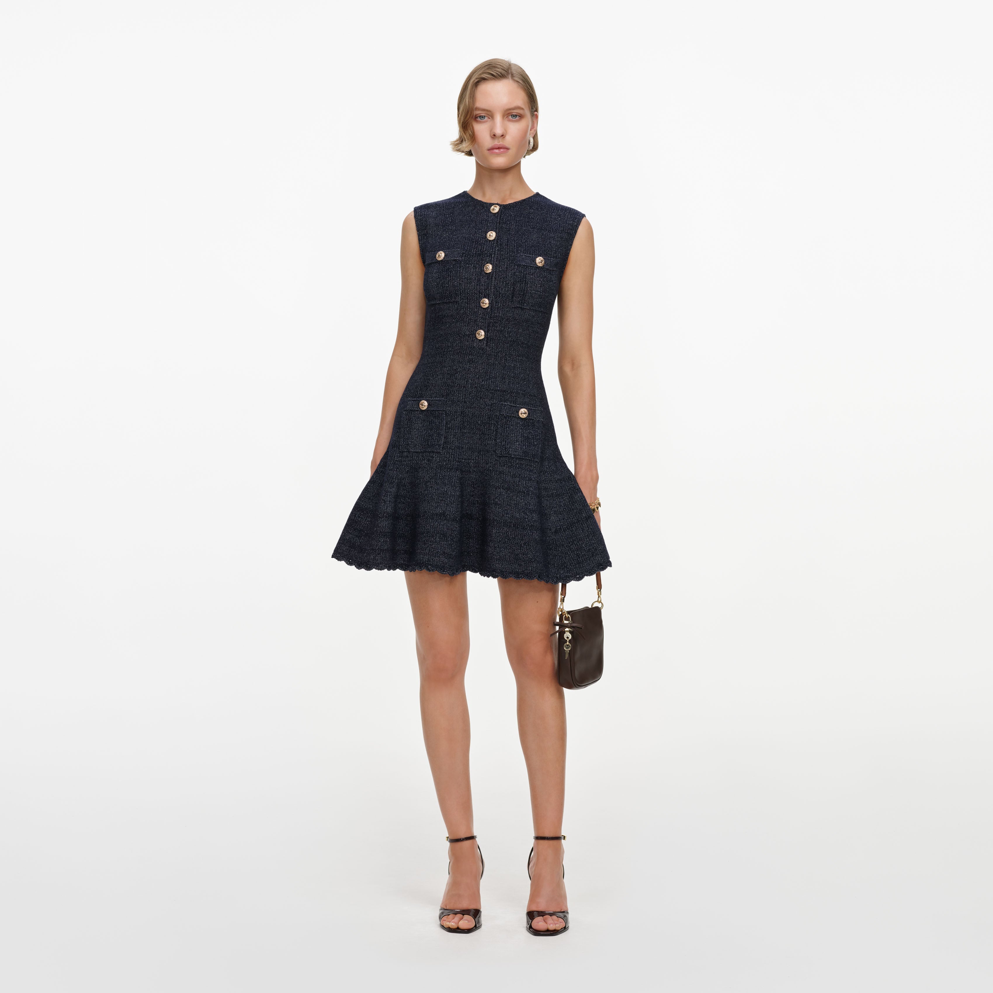 self portrait textured knit mini dress self-portrait - Navy Sleeveless Leggings effect knit Gray Wool Maxi Wide Size:12.5 UK / 13.5 US