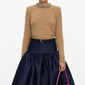 Brown Beaded Trim Knit Jumper