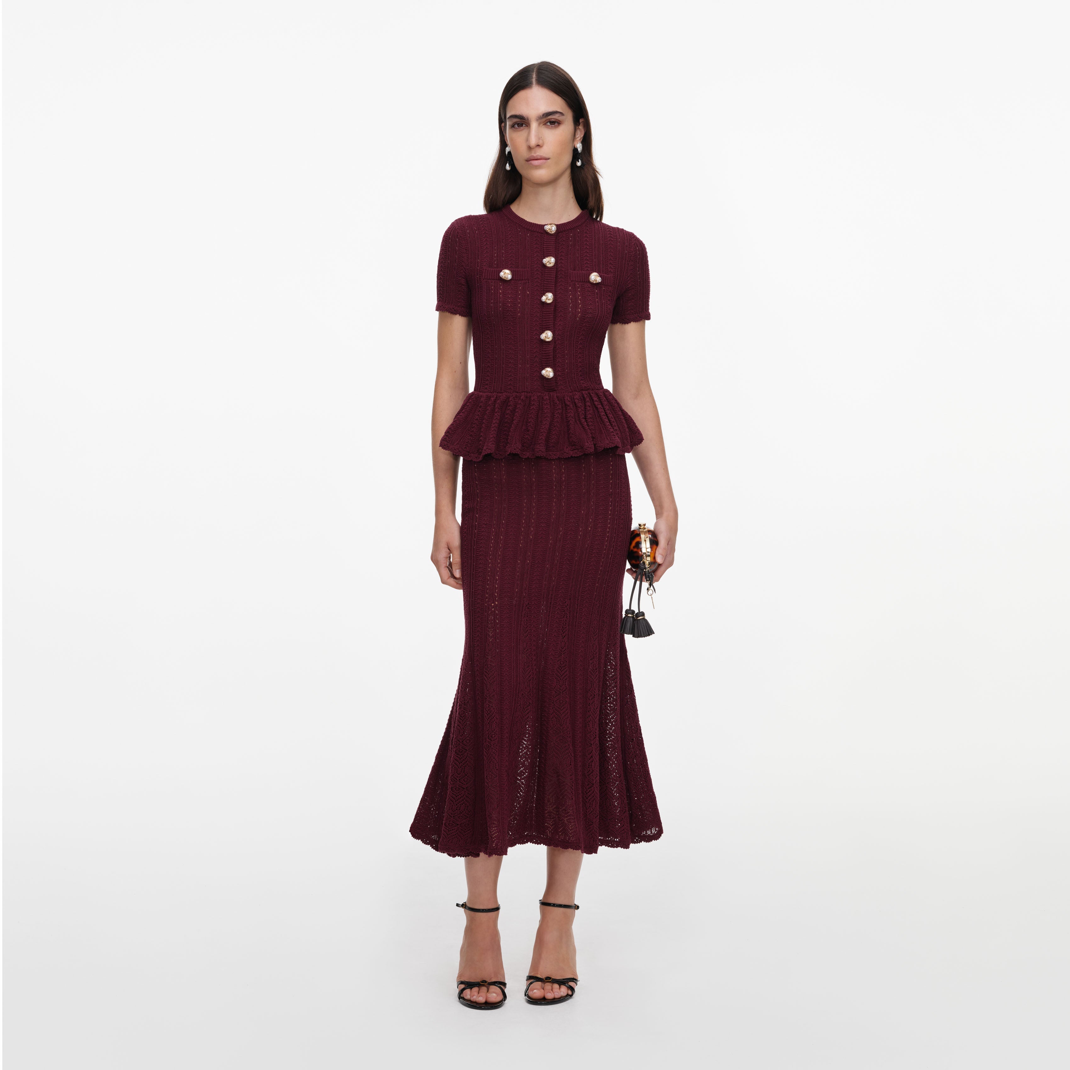 burgundy peplum dress Womens Peplum Pencil Dress Modest Structured Work Dress with Elbow Sleeves Navy / M