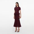 Burgundy Pointelle Peplum Knit Midi Dress