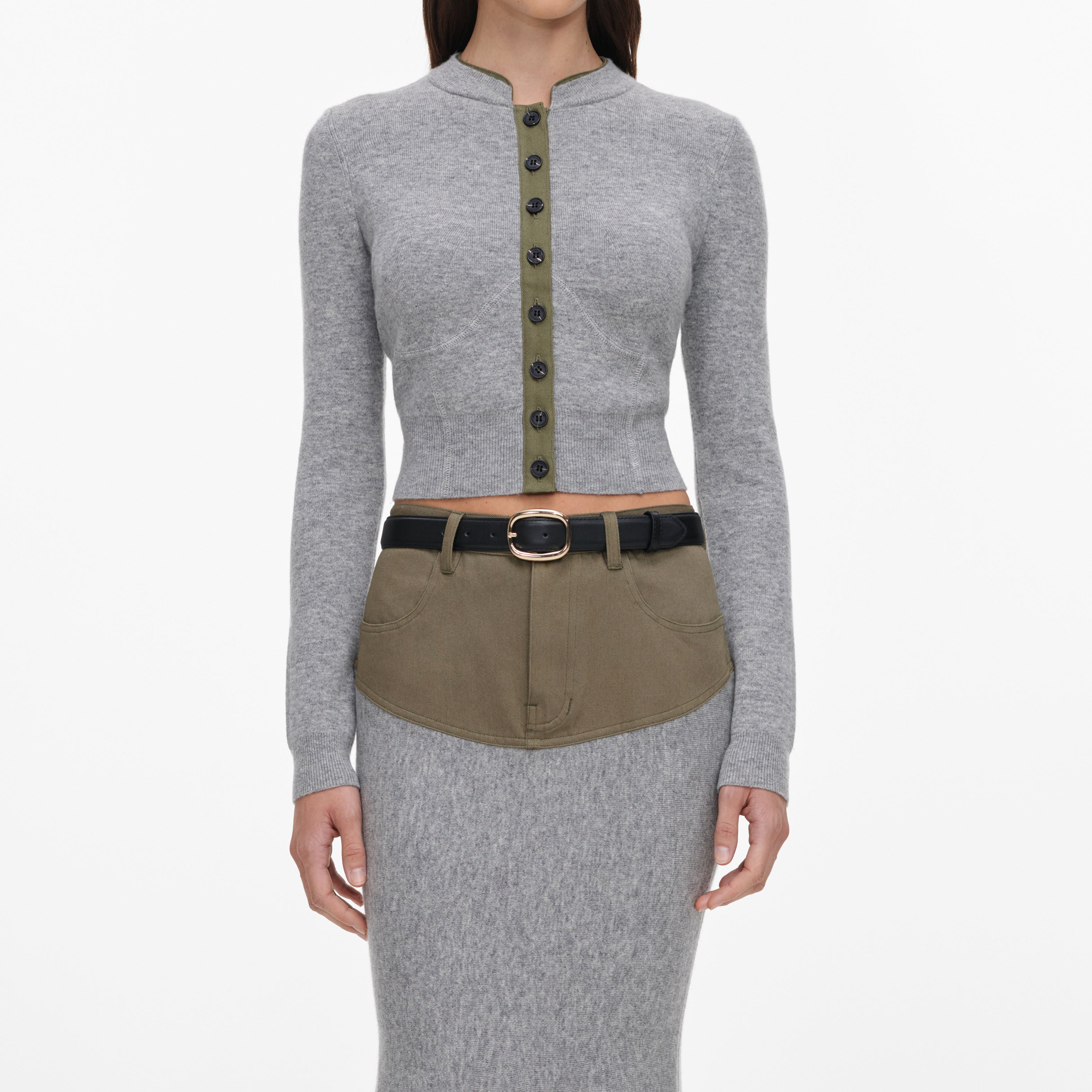 Grey Contrast Placket Cardigan