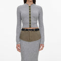 Grey Knit Khaki Denim Insert Midi Skirt