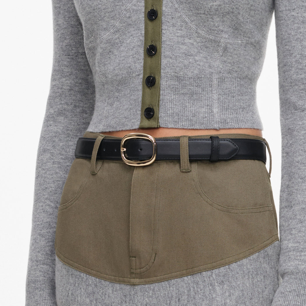 Grey Knit Khaki Denim Insert Midi Skirt
