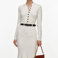 Cream Knit Denim Insert Midi Dress