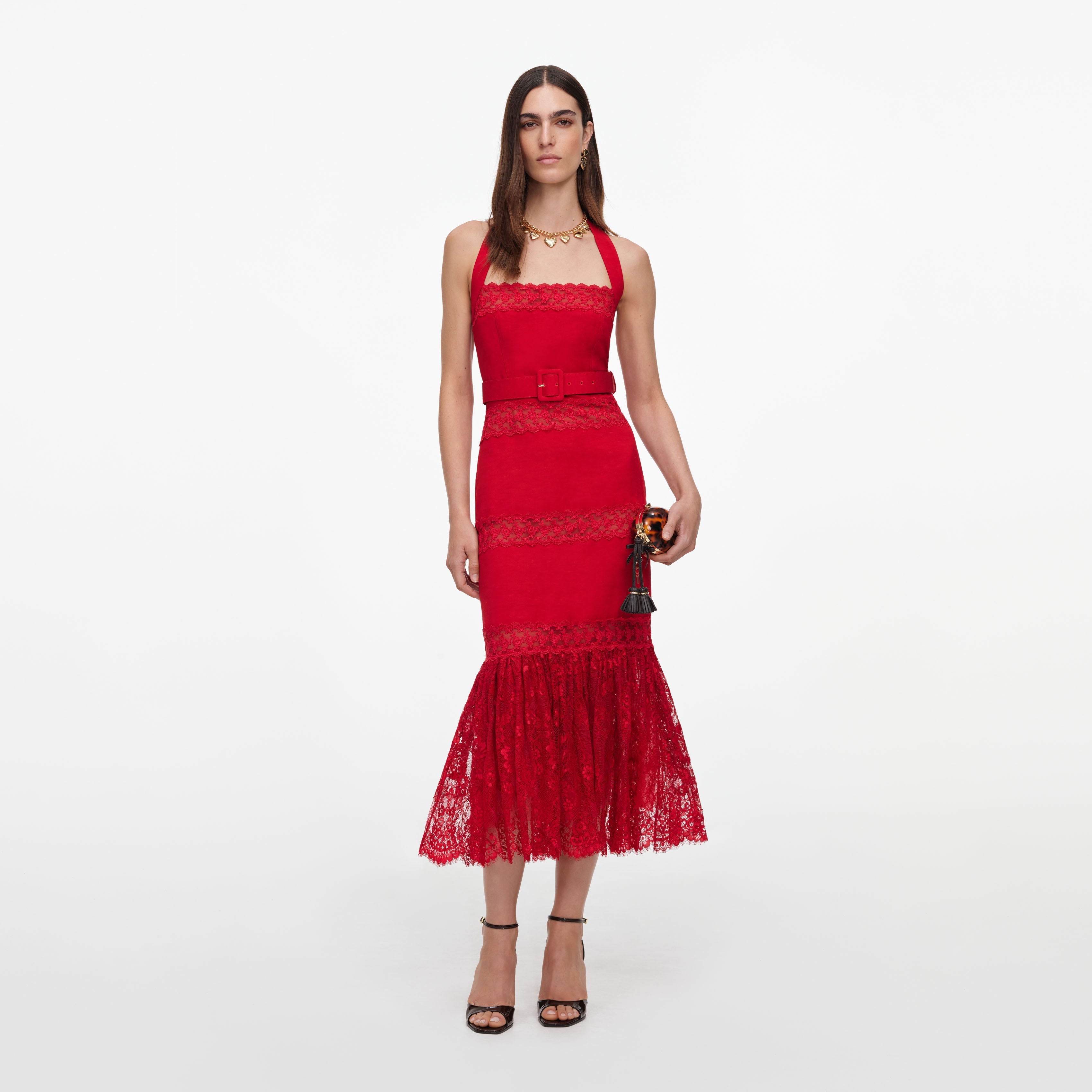 self portrait linen dress self-portrait - Plum Linen Blend Lace Insert Midi Dress