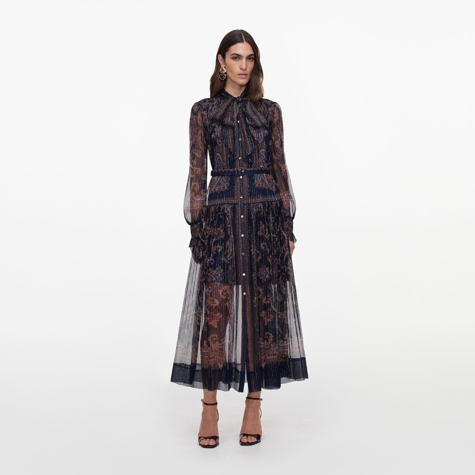 Navy Printed Georgette Midi Dress