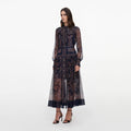 Navy Printed Georgette Midi Dress