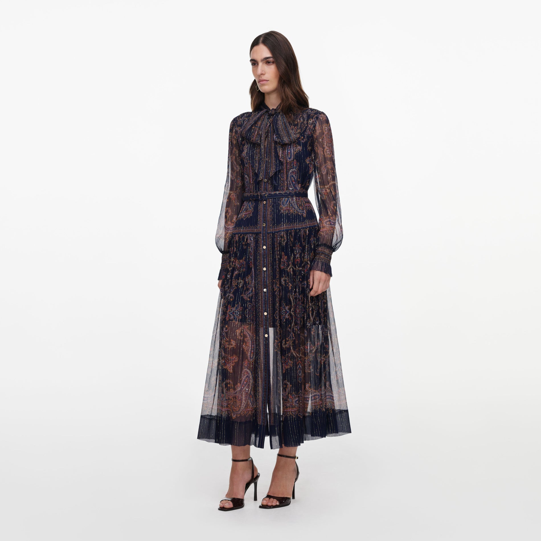 Navy Printed Georgette Midi Dress