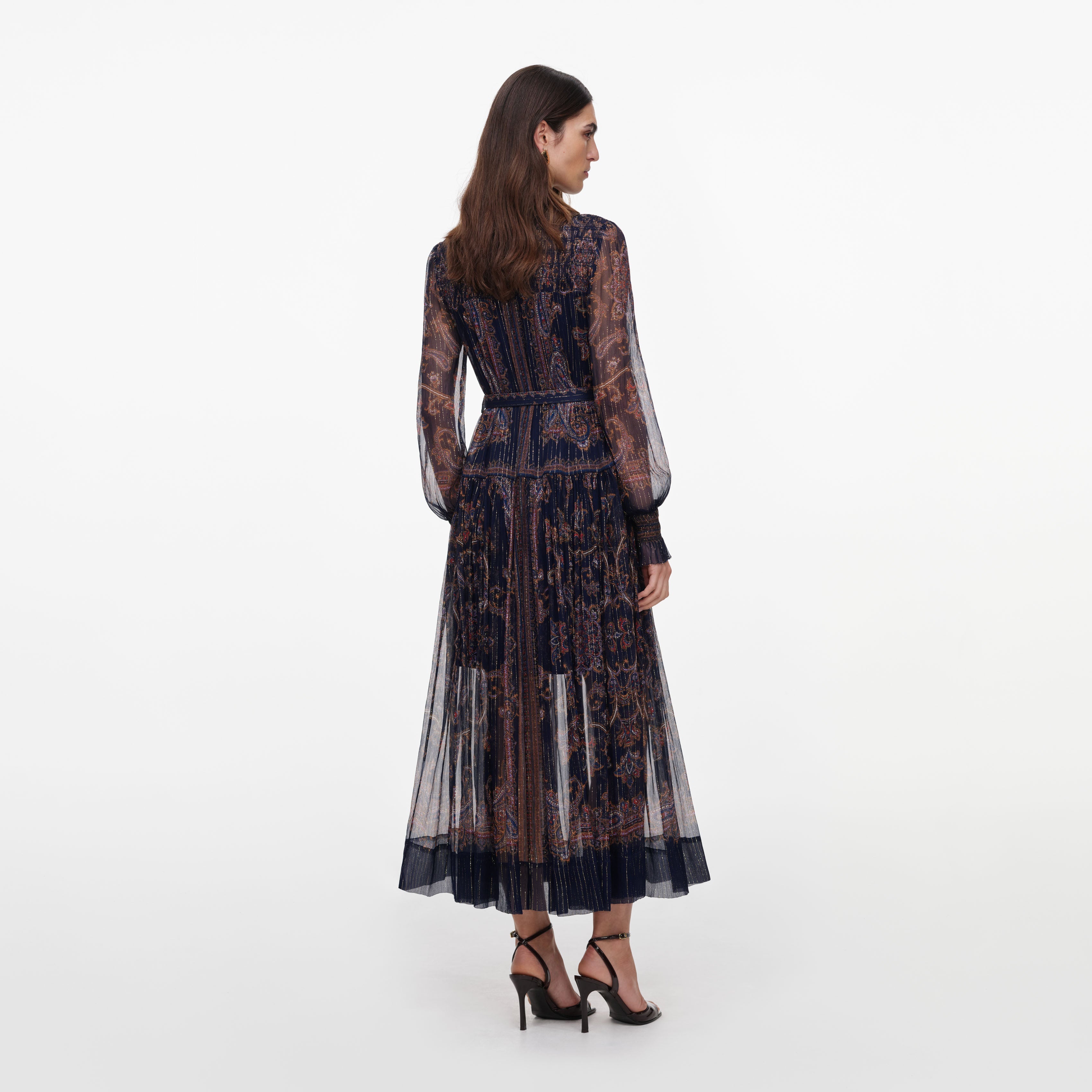 Navy Printed Georgette Midi Dress