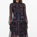 Navy Printed Georgette Midi Dress