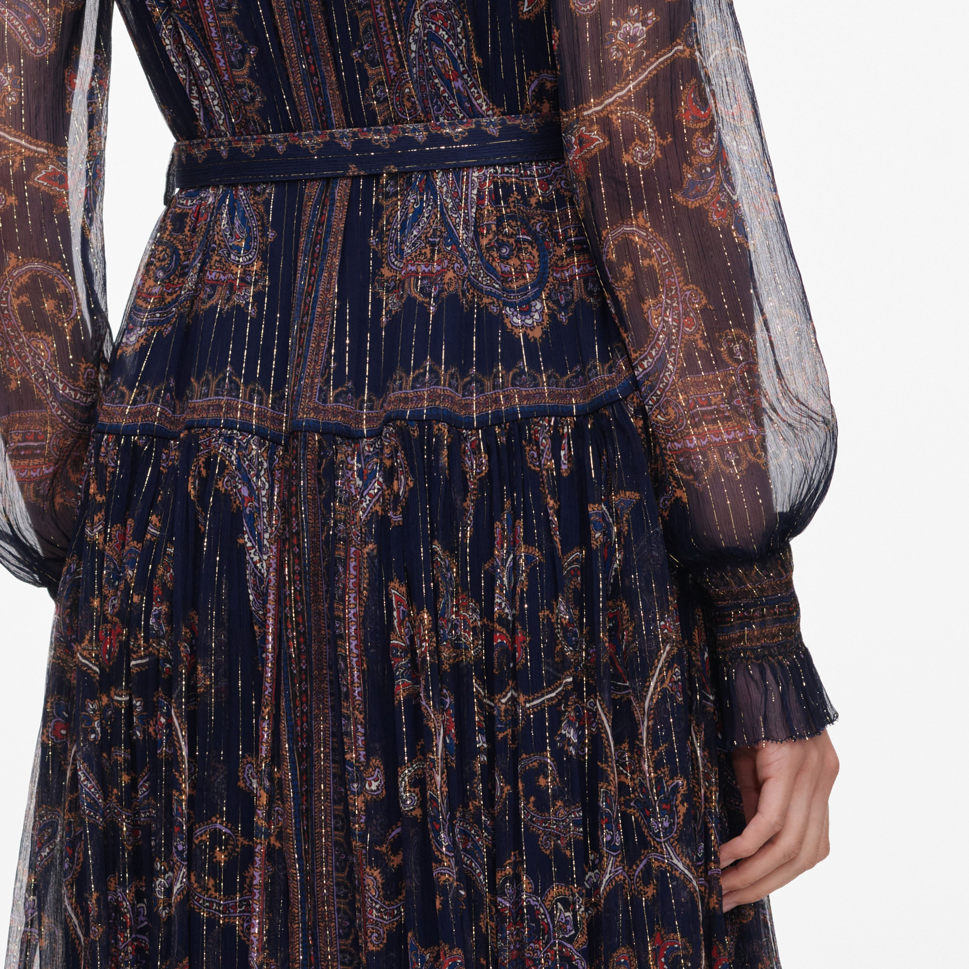 Navy Printed Georgette Midi Dress
